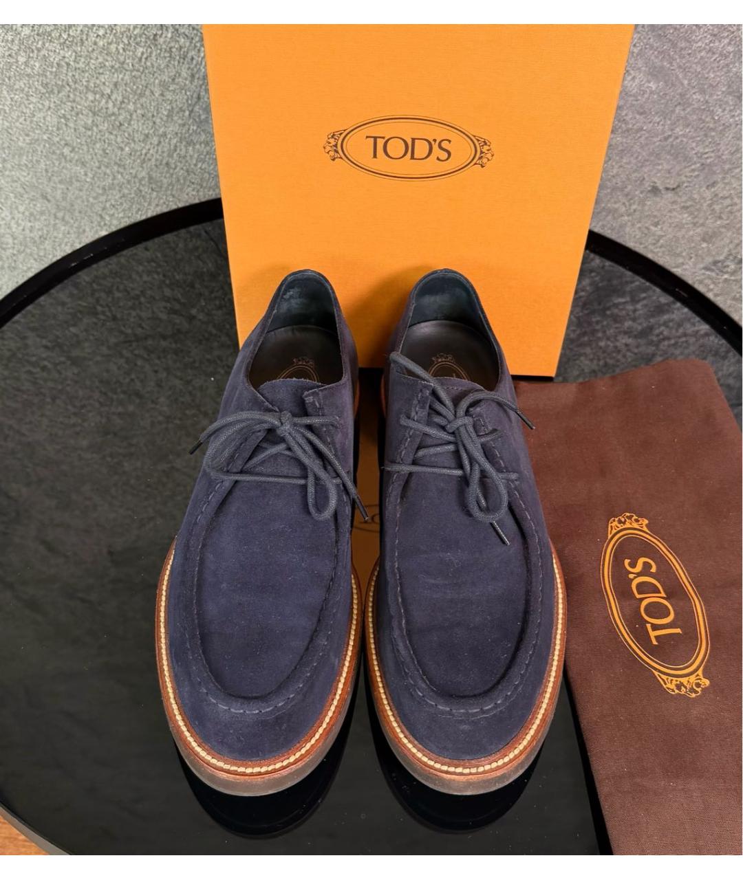 TOD'S Темно-синие замшевые низкие ботинки, фото 2