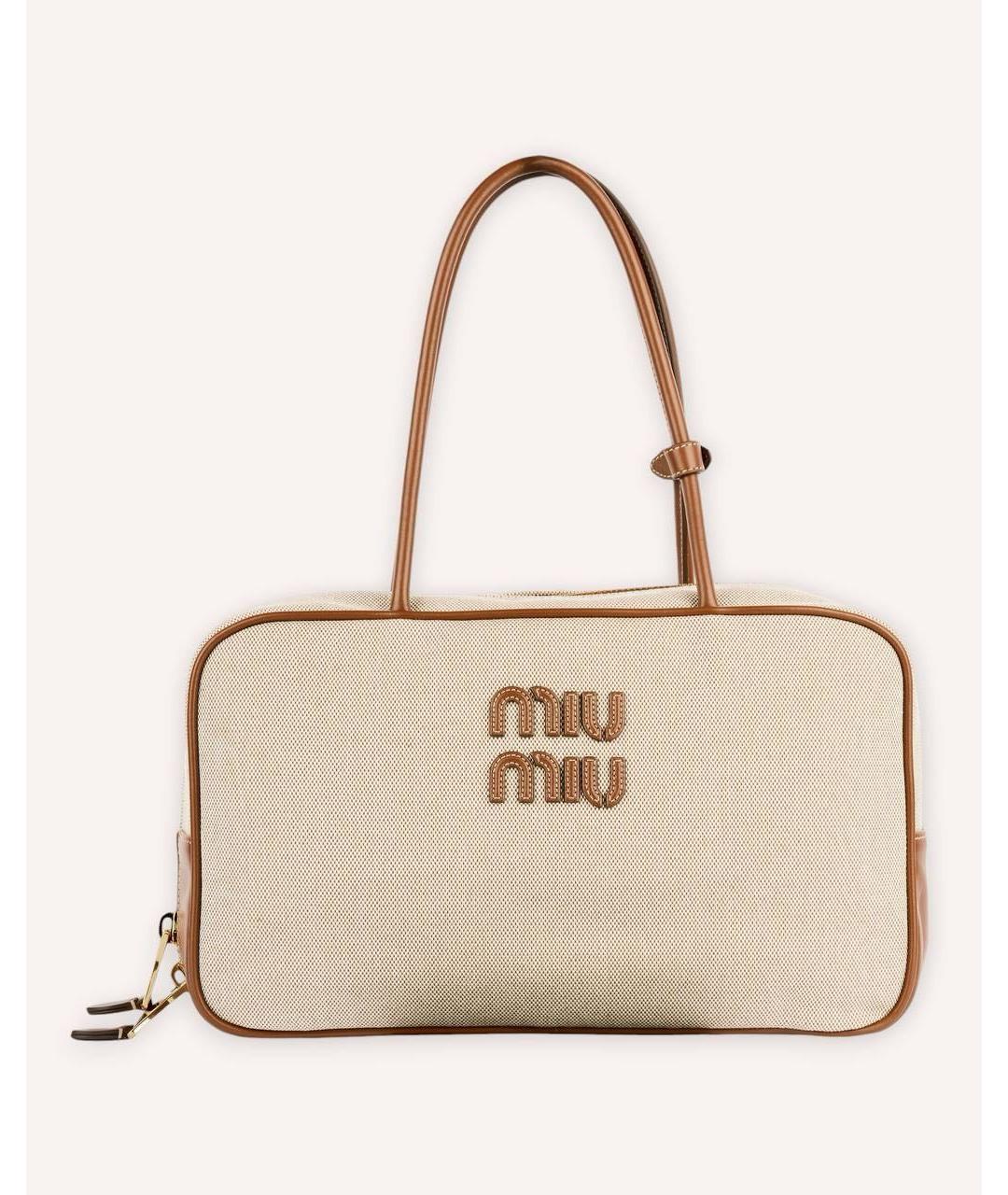 MIU MIU Бежевая тканевая сумка с короткими ручками, фото 6
