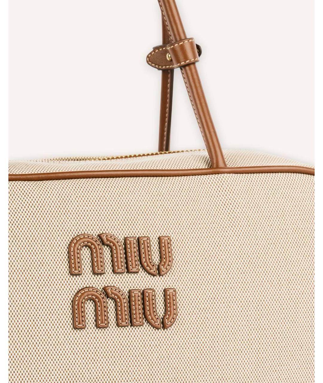 MIU MIU Бежевая тканевая сумка с короткими ручками, фото 3