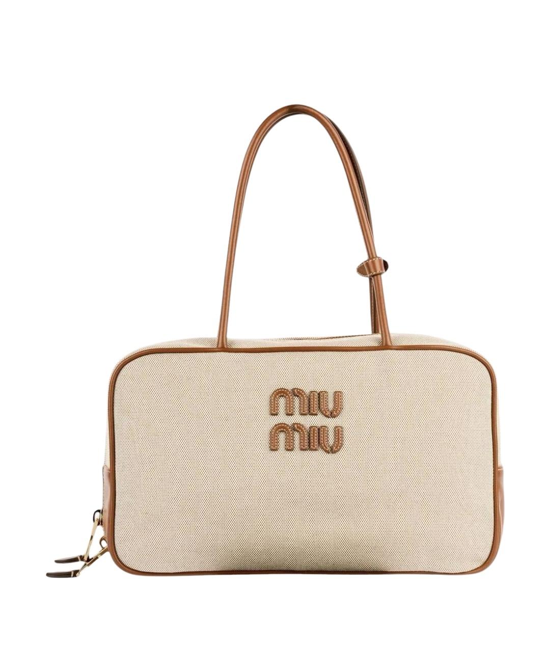 MIU MIU Бежевая тканевая сумка с короткими ручками, фото 1