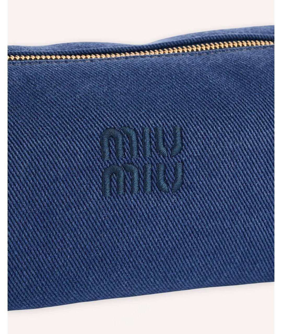 MIU MIU Темно-синяя тканевая сумка с короткими ручками, фото 5