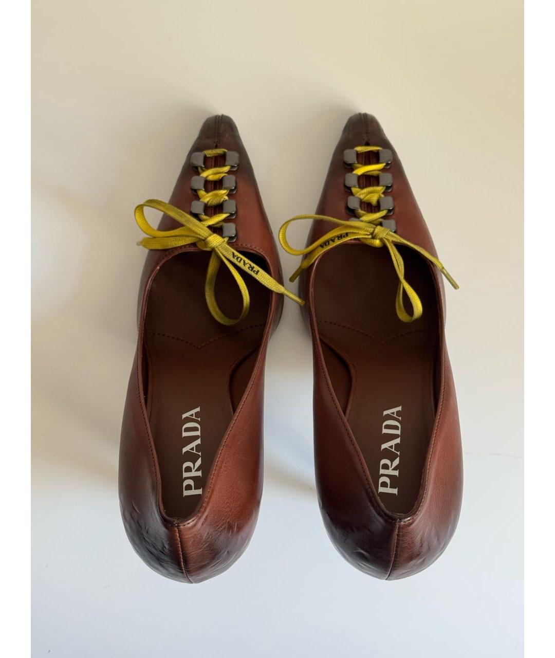 PRADA Коричневые кожаные туфли, фото 3