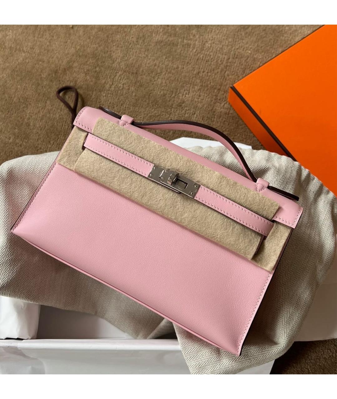 HERMES Розовая кожаная сумка с короткими ручками, фото 5