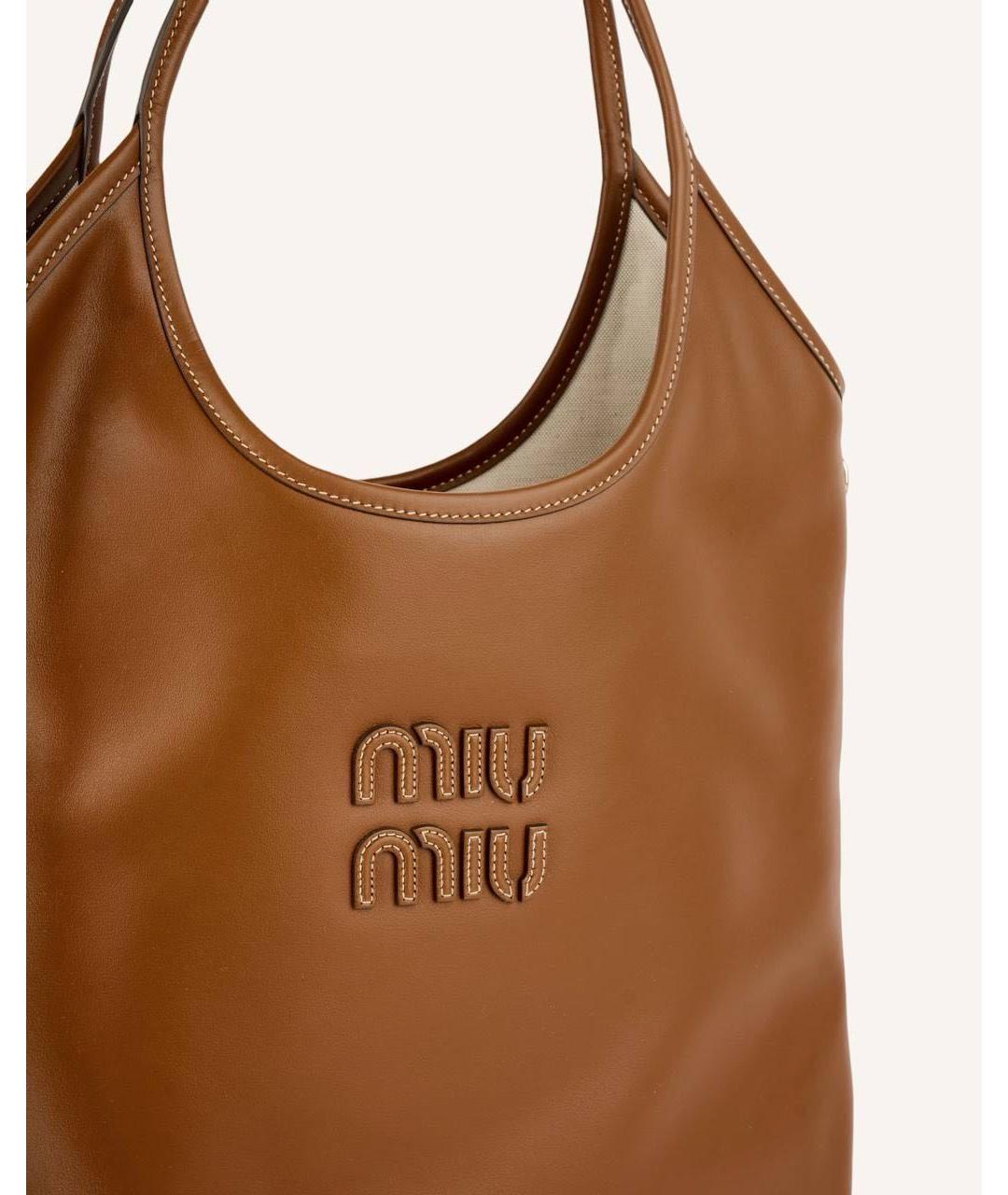 MIU MIU Коричневая кожаная сумка с короткими ручками, фото 4
