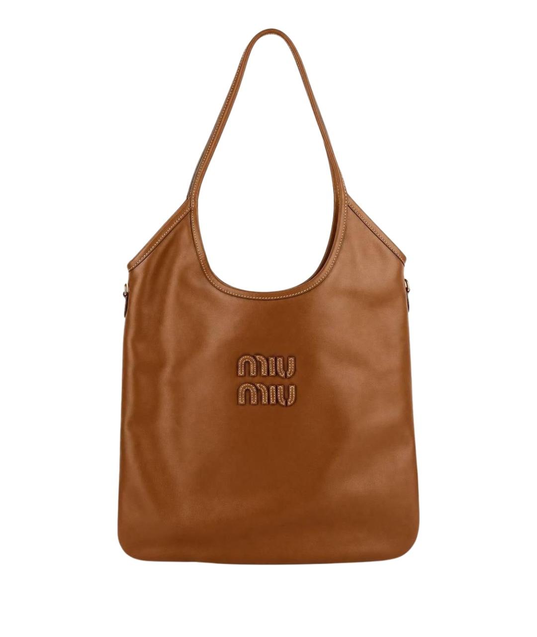 MIU MIU Коричневая кожаная сумка с короткими ручками, фото 1