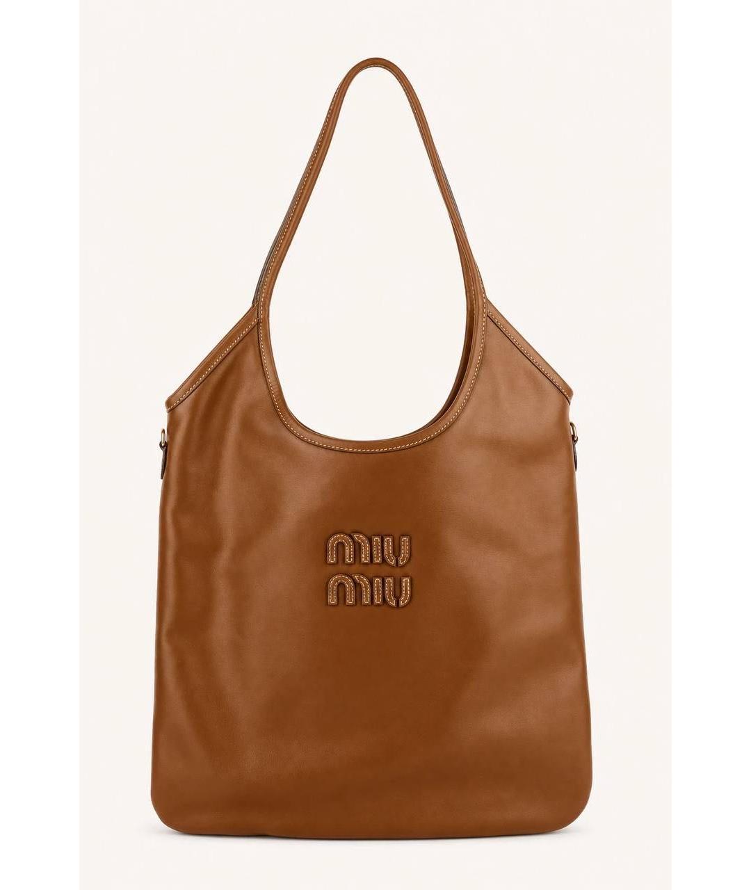 MIU MIU Коричневая кожаная сумка с короткими ручками, фото 6