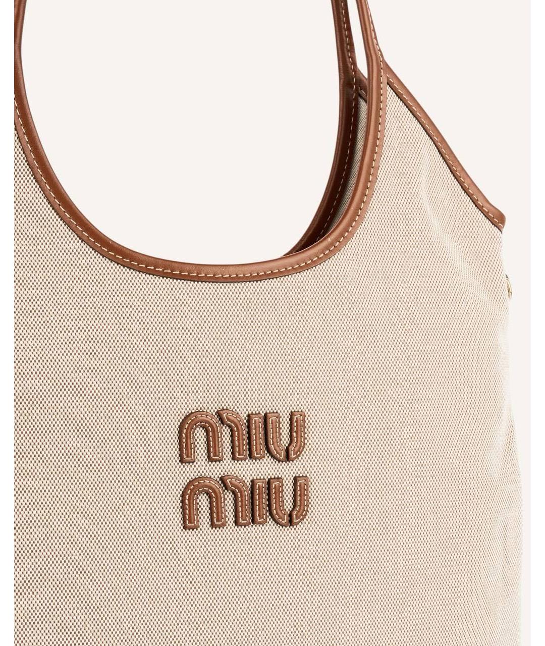 MIU MIU Бежевая сумка с короткими ручками из канвы, фото 3