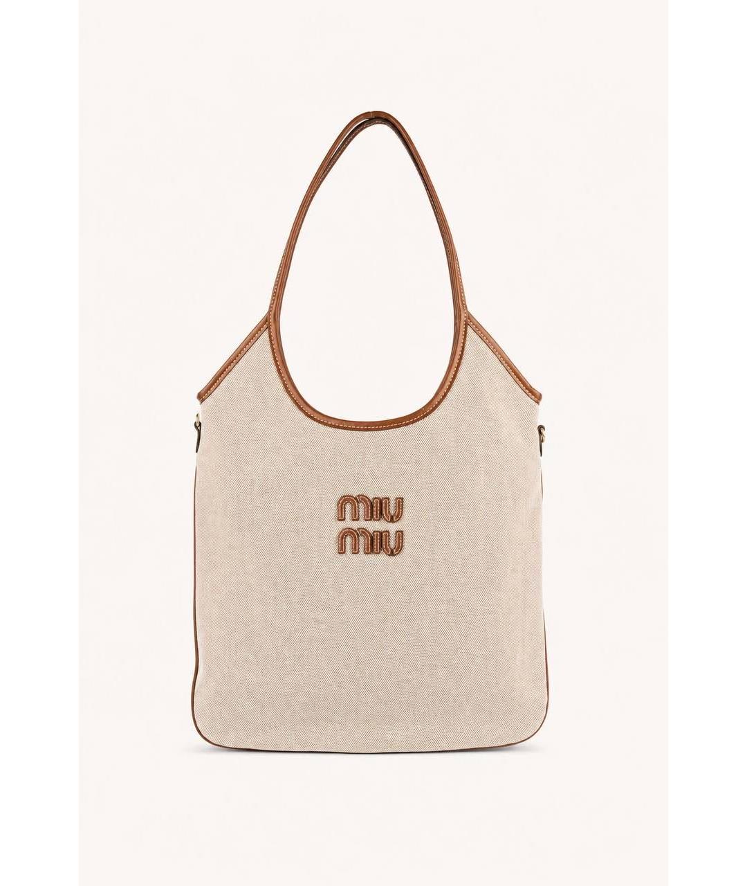 MIU MIU Бежевая сумка с короткими ручками из канвы, фото 6