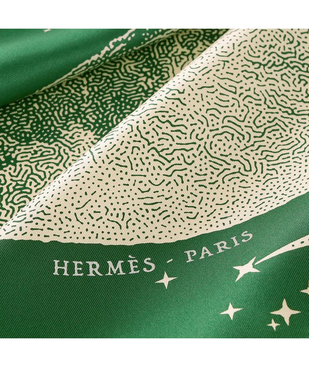 HERMES Зеленый шелковый платок, фото 2