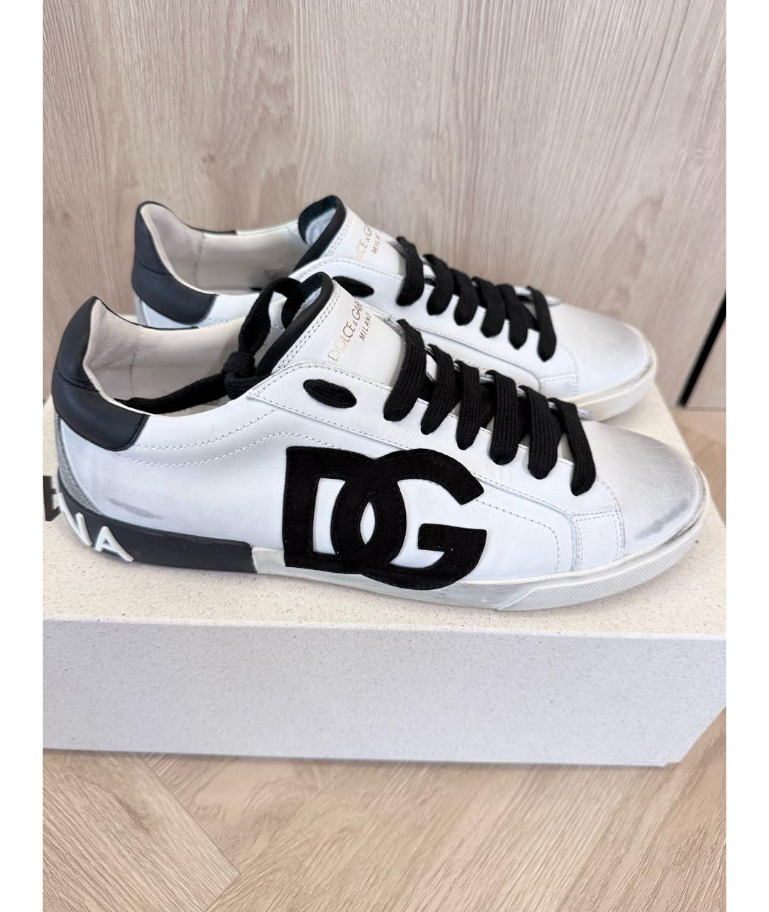 DOLCE&GABBANA Белые кожаные низкие кроссовки / кеды, фото 9