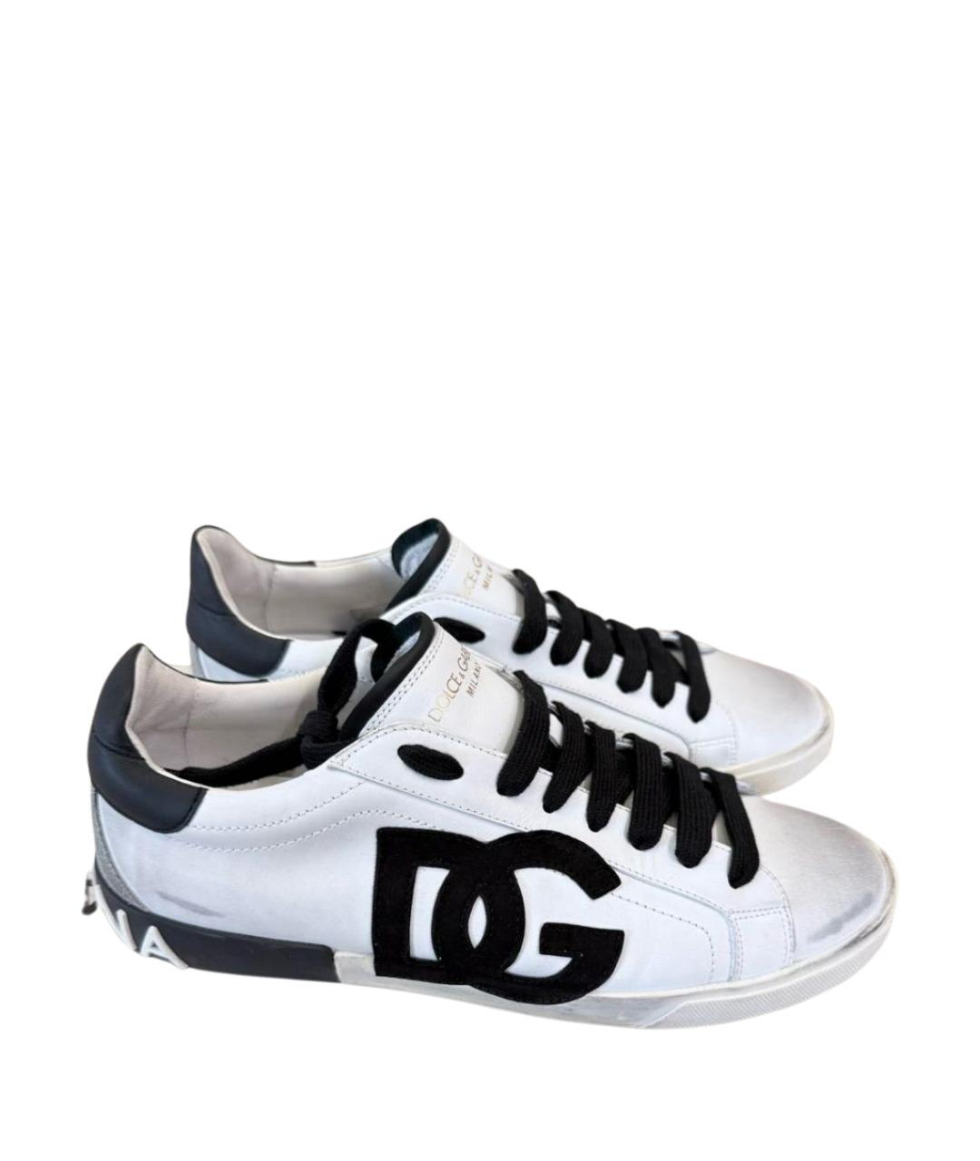 DOLCE&GABBANA Белые кожаные низкие кроссовки / кеды, фото 1