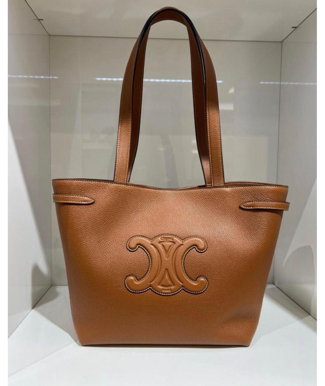 CELINE Коричневая кожаная сумка тоут, фото 2
