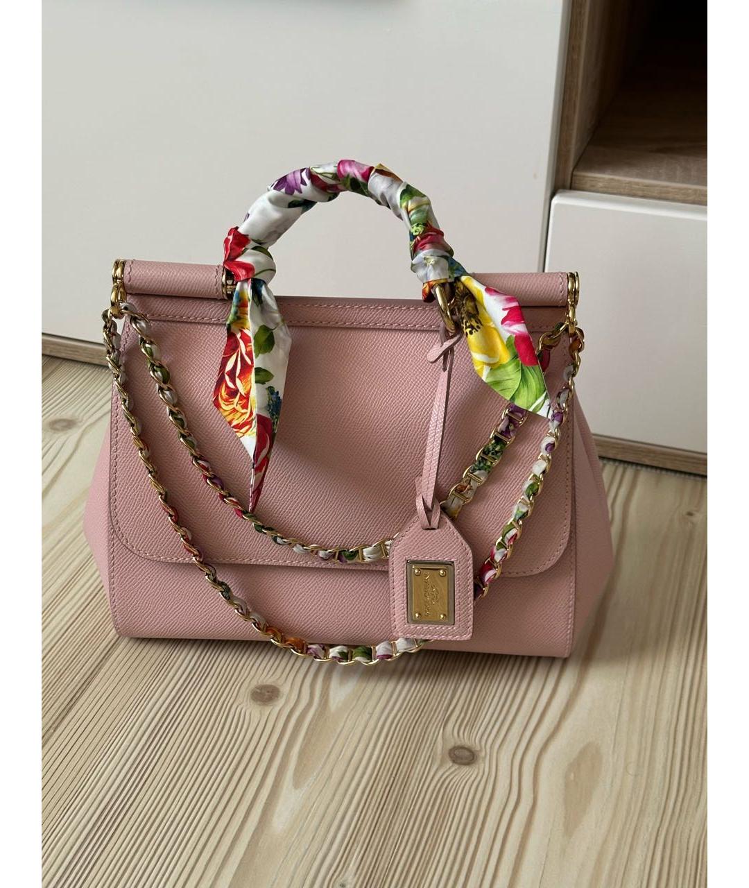 DOLCE&GABBANA Розовая кожаная сумка с короткими ручками, фото 5