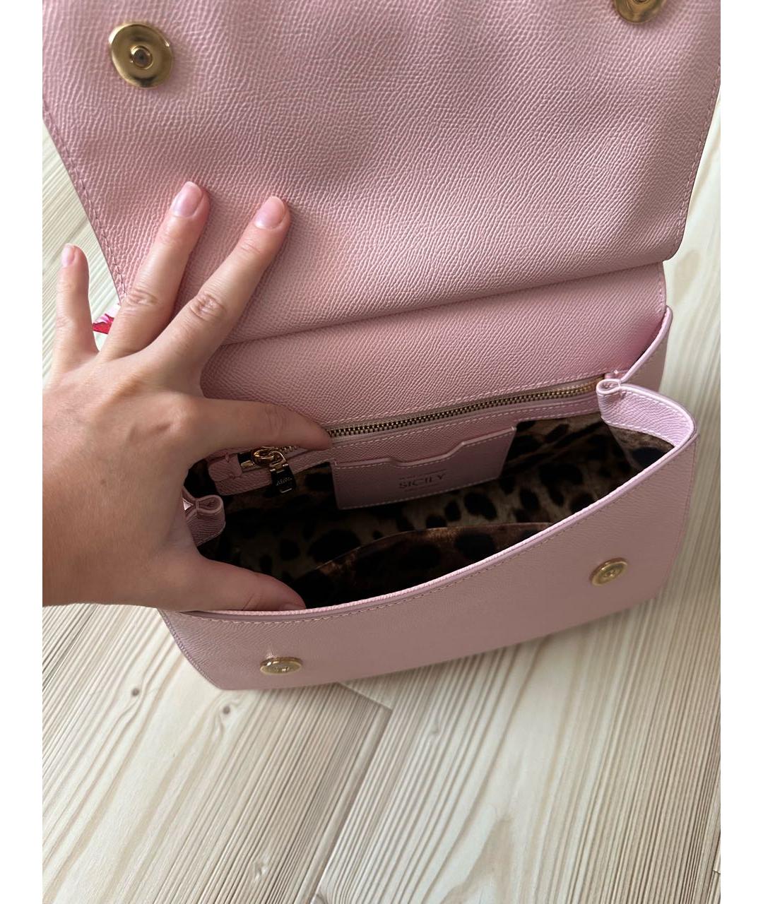 DOLCE&GABBANA Розовая кожаная сумка с короткими ручками, фото 4