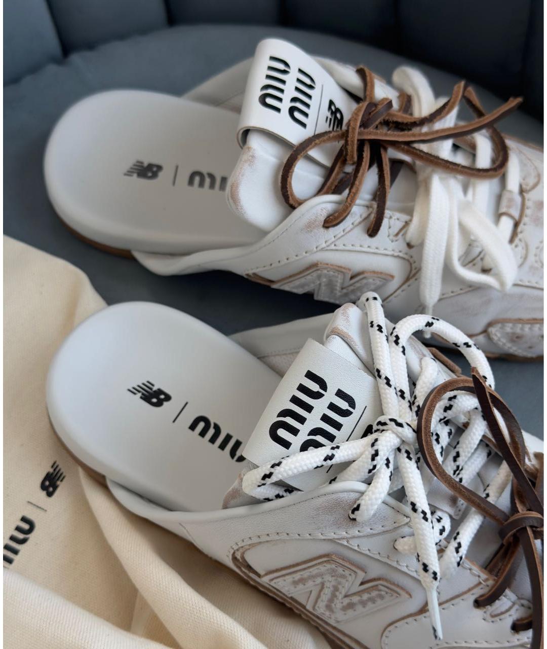 MIU MIU Белые кожаные кроссовки, фото 4