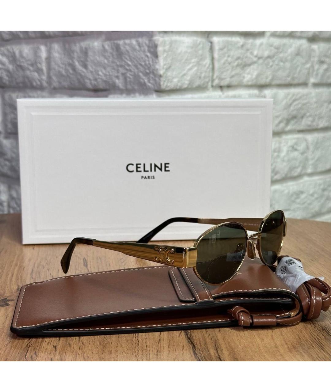 CELINE Золотые металлические солнцезащитные очки, фото 3