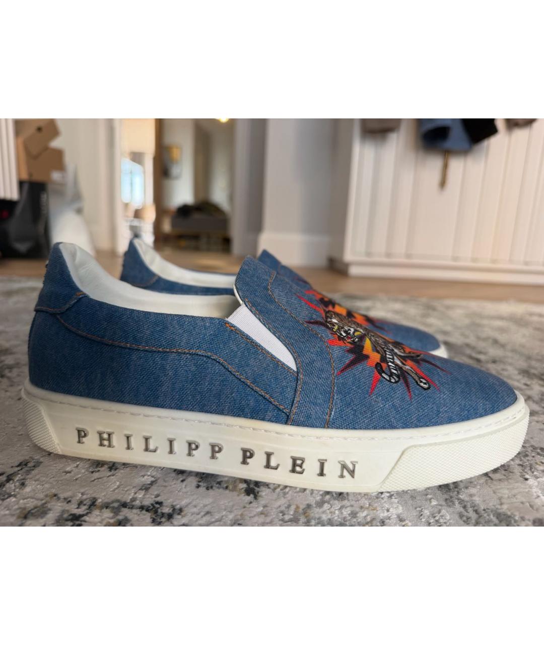 PHILIPP PLEIN Синие текстильные слипоны, фото 5