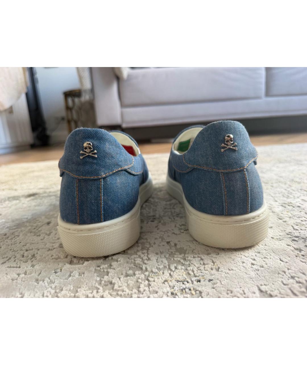 PHILIPP PLEIN Синие текстильные слипоны, фото 4