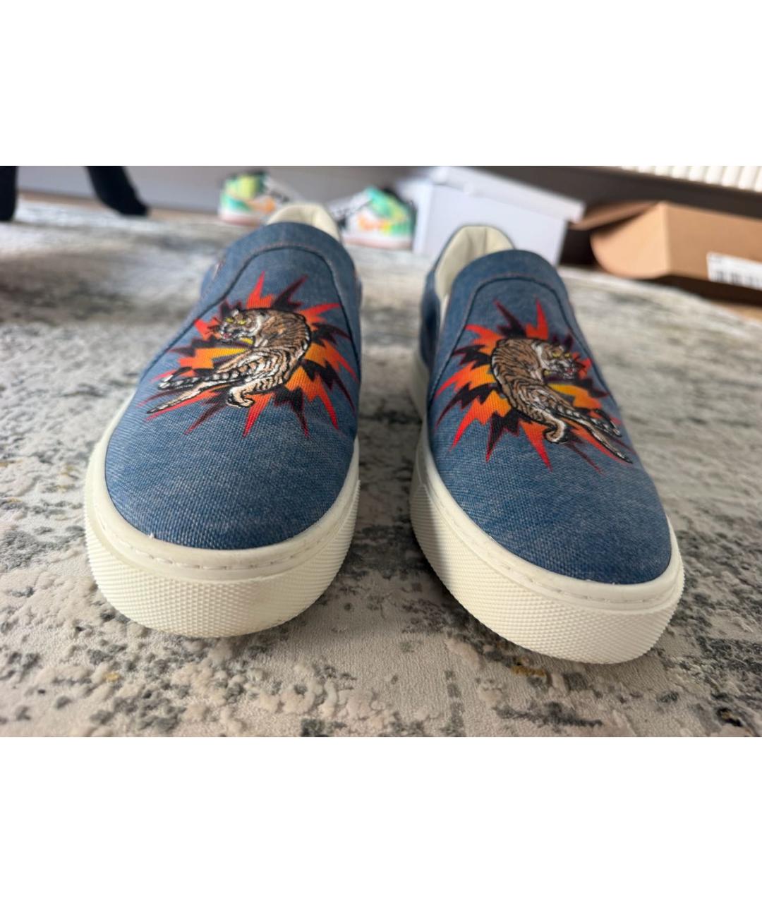 PHILIPP PLEIN Синие текстильные слипоны, фото 2
