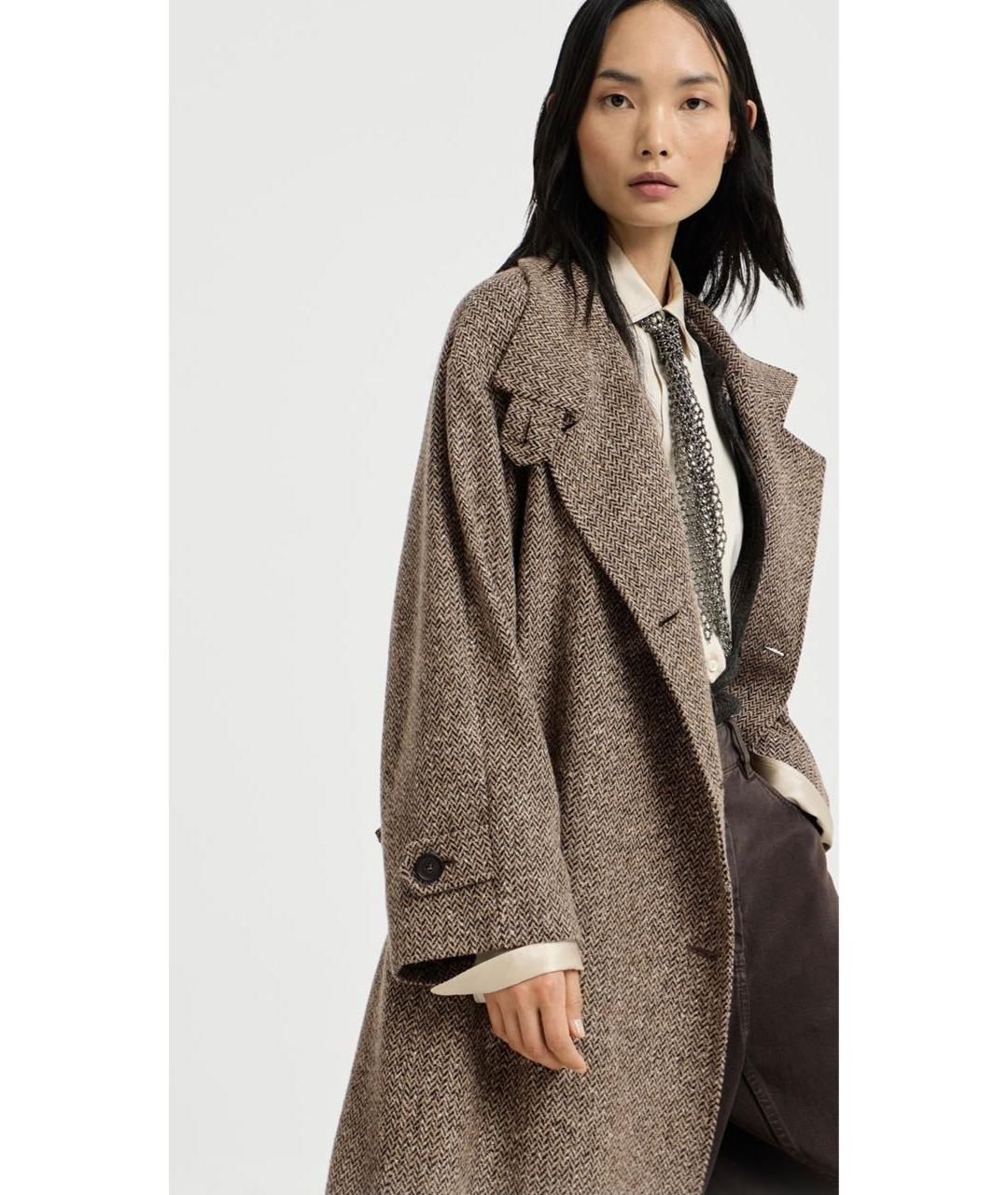 BRUNELLO CUCINELLI Коричневое шерстяное пальто, фото 3