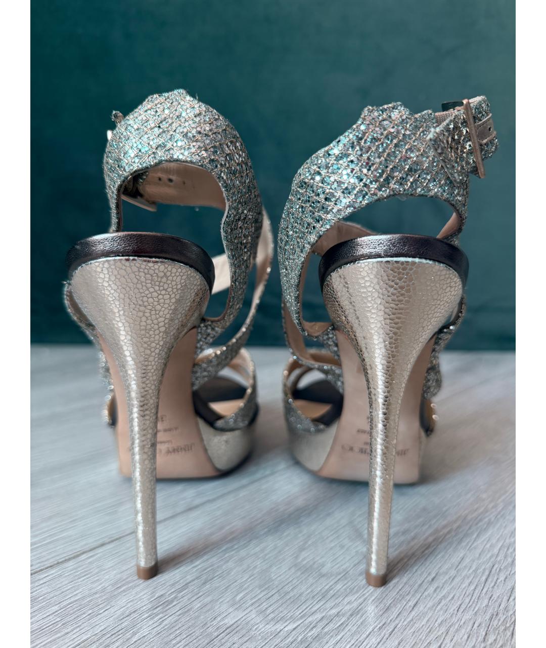 JIMMY CHOO Серебряные кожаные босоножки, фото 4