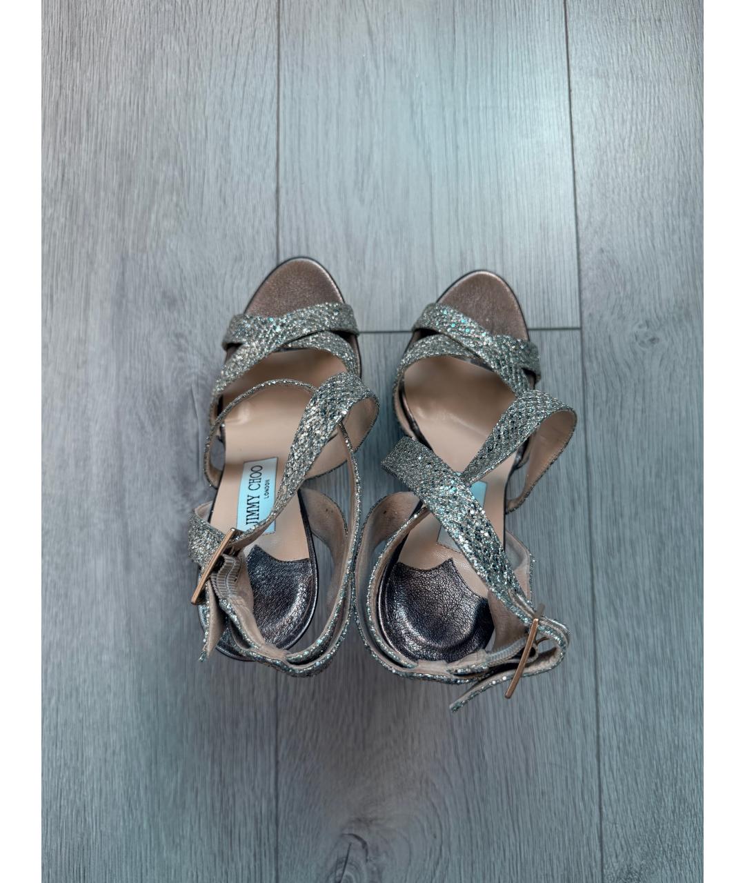 JIMMY CHOO Серебряные кожаные босоножки, фото 3