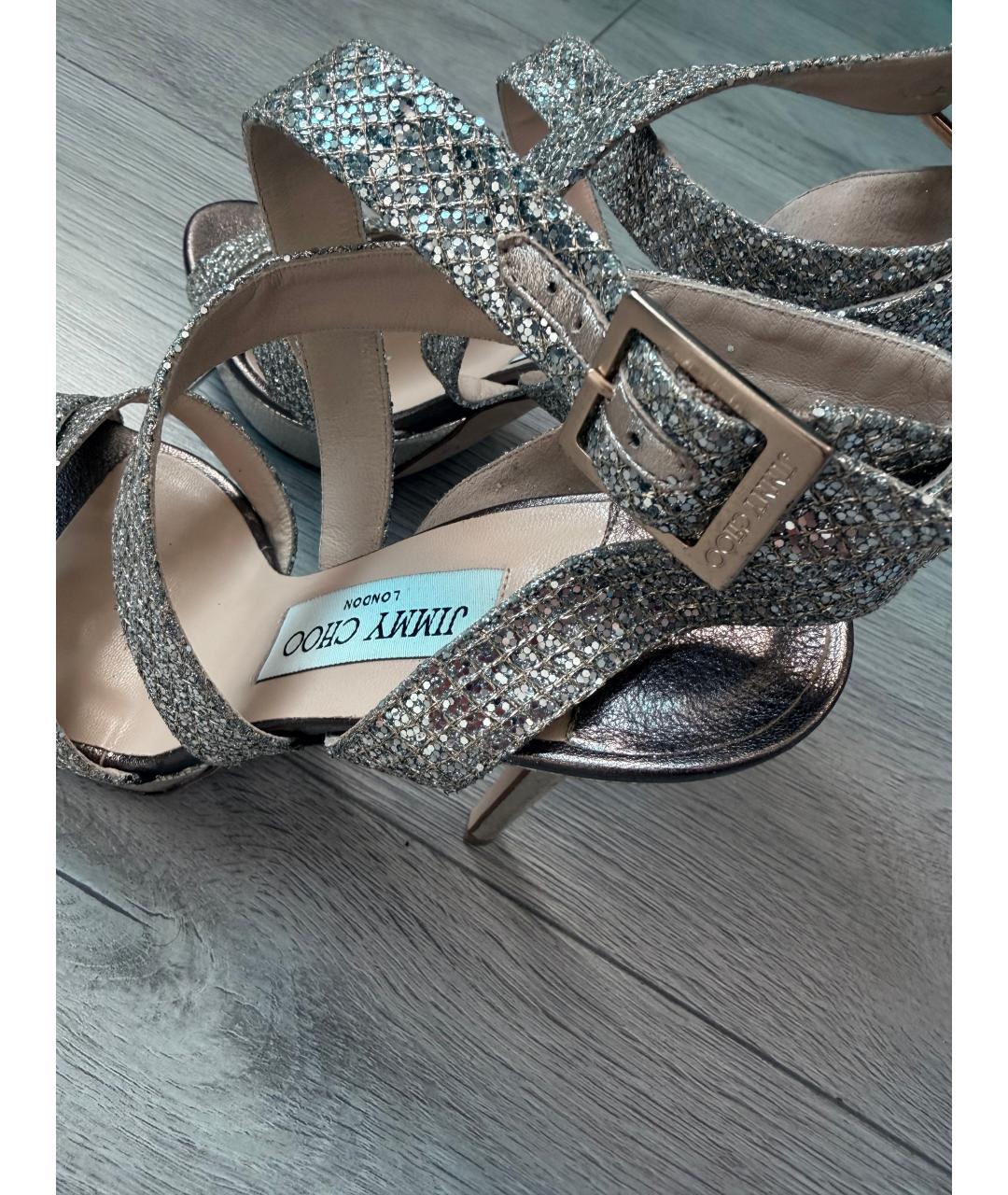 JIMMY CHOO Серебряные кожаные босоножки, фото 6