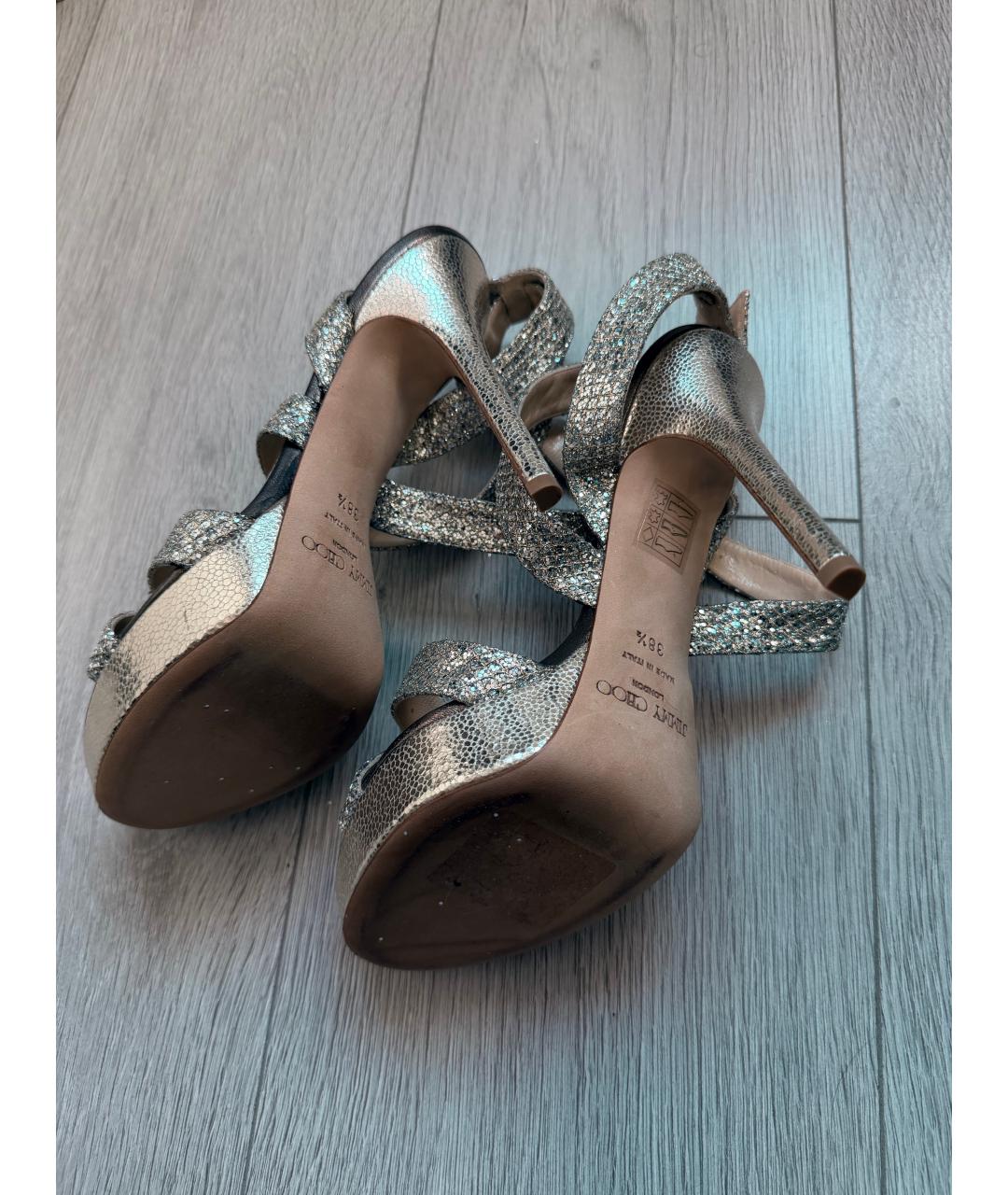 JIMMY CHOO Серебряные кожаные босоножки, фото 5