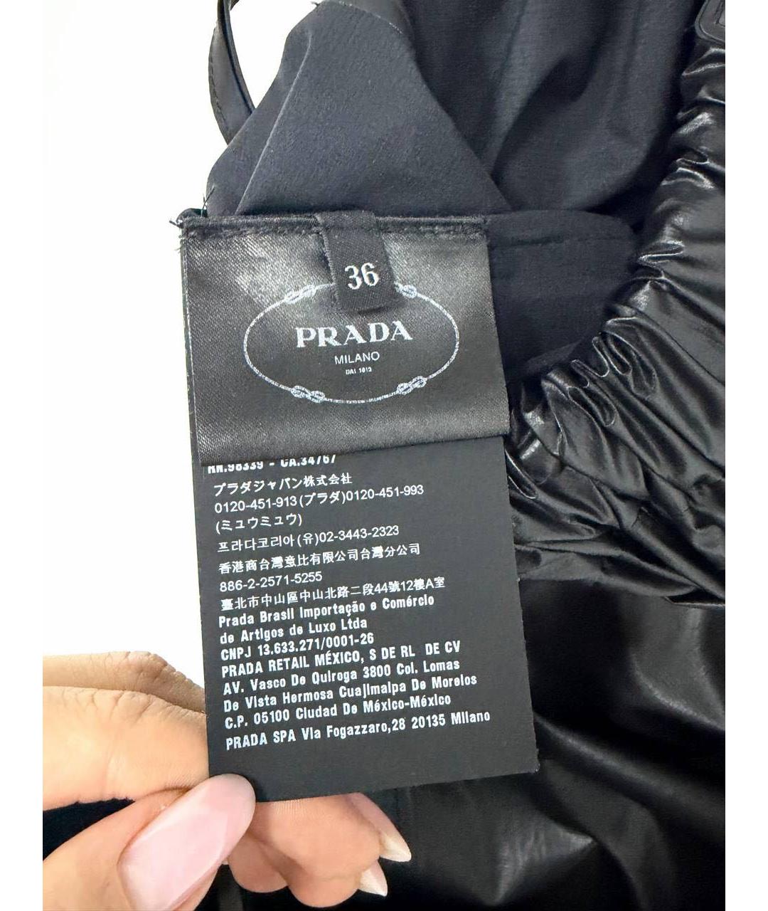 PRADA Черные кожаные прямые брюки, фото 4