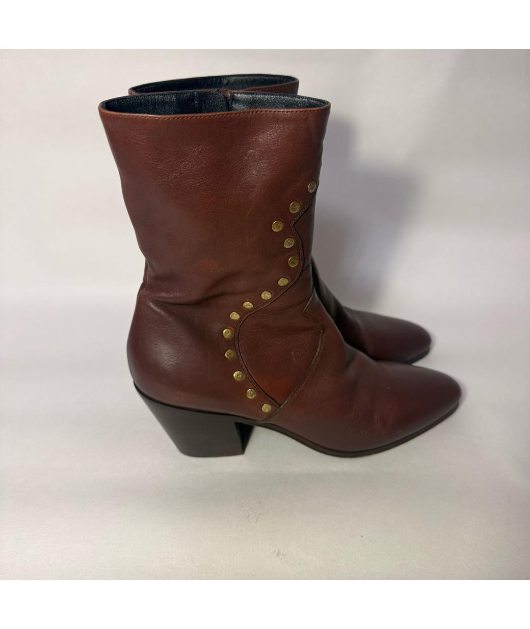 CELINE Бордовые кожаные полусапоги, фото 8