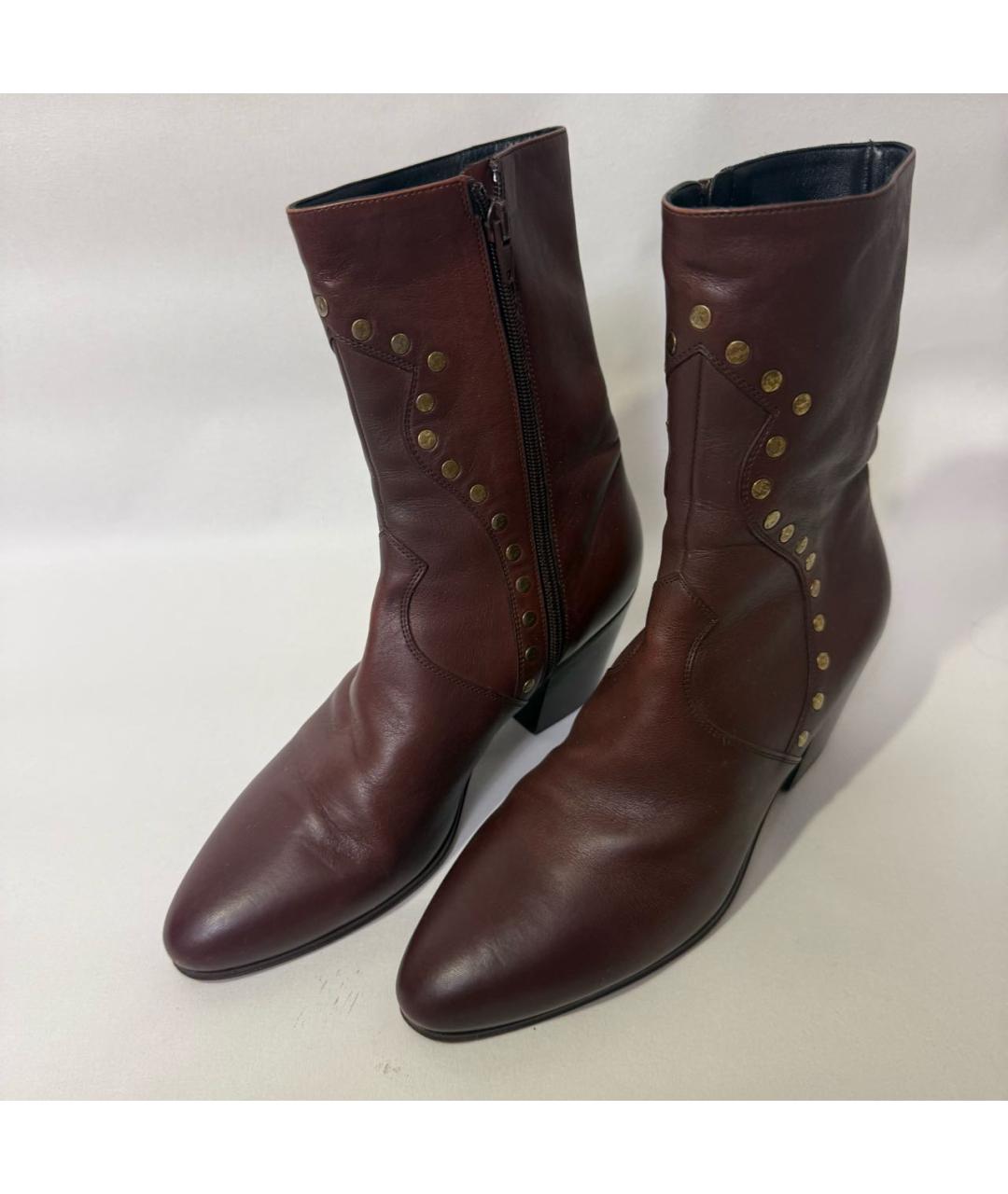 CELINE Бордовые кожаные полусапоги, фото 6