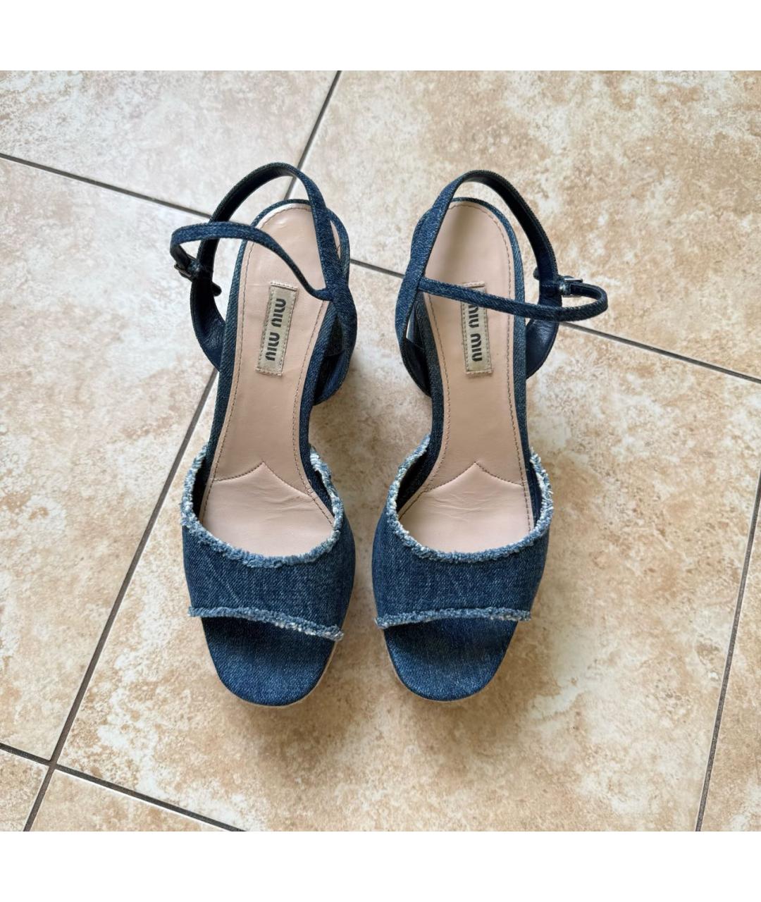 MIU MIU Синие текстильные босоножки, фото 2