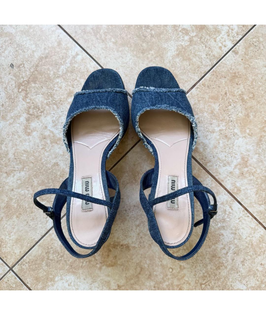 MIU MIU Синие текстильные босоножки, фото 3