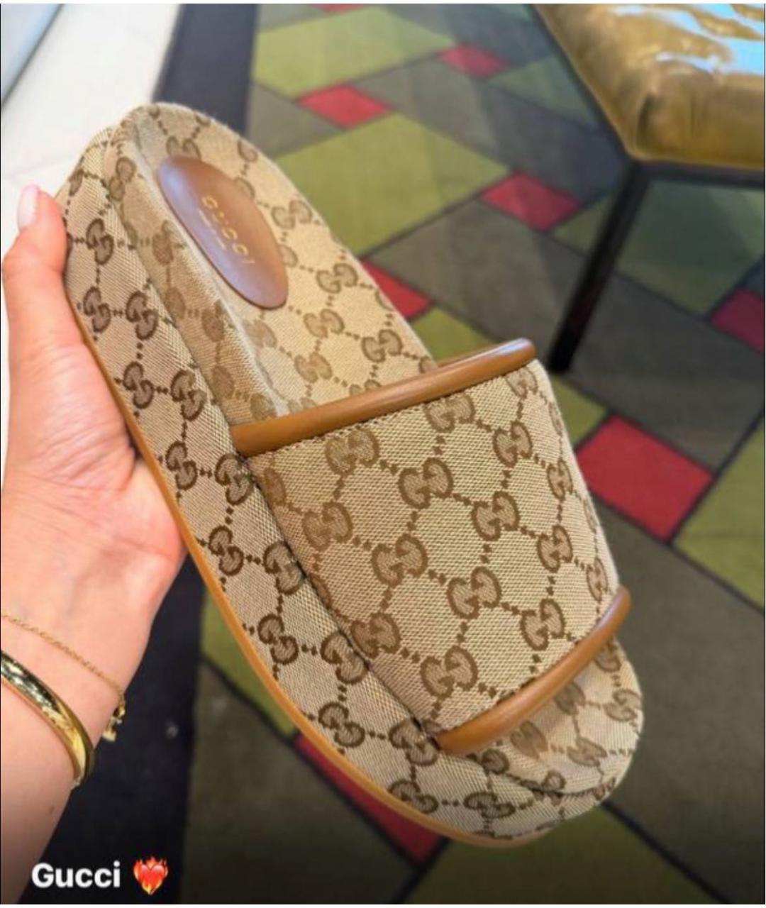 GUCCI Коричневые текстильные шлепанцы, фото 7