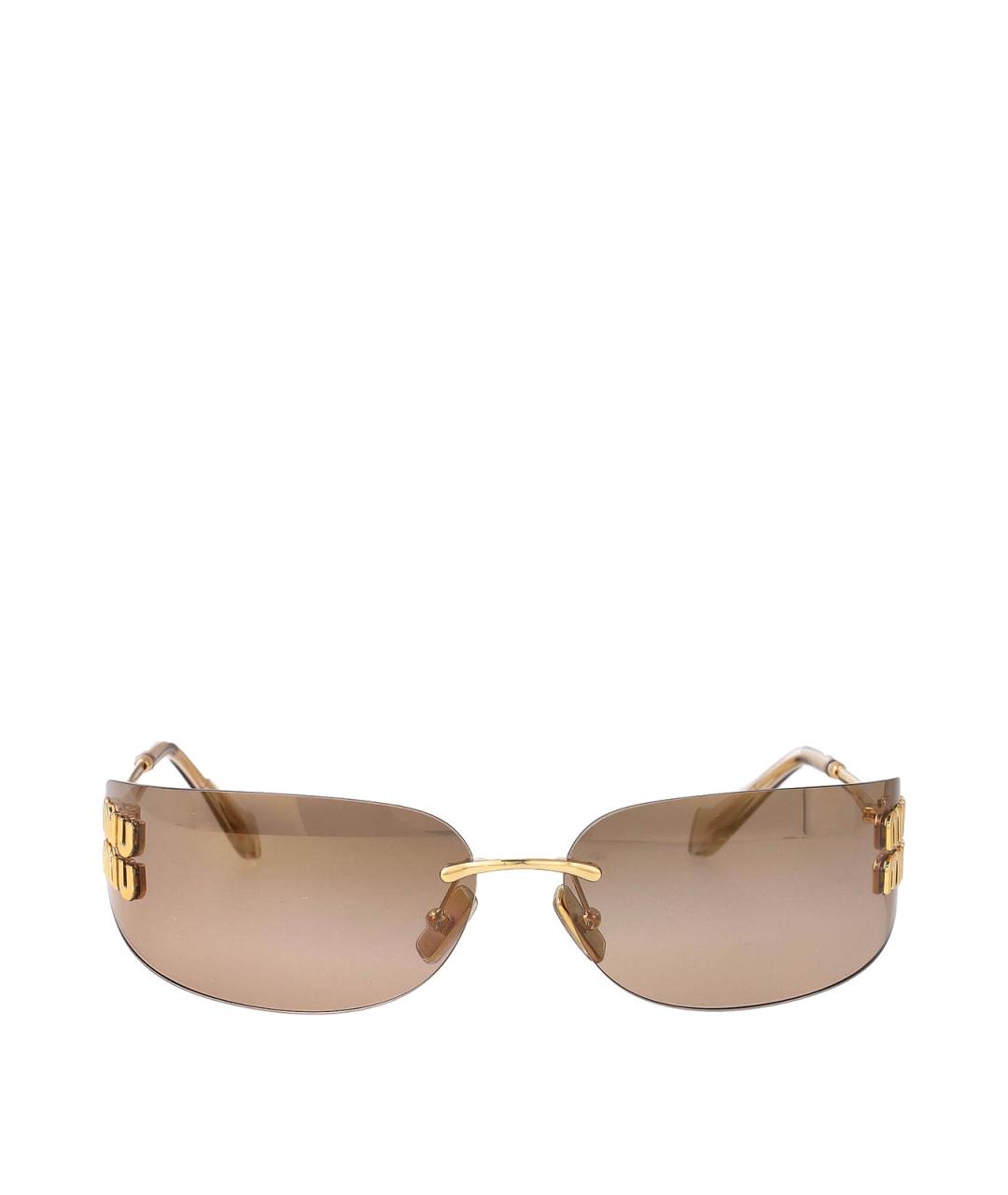 MIU MIU Золотые металлические солнцезащитные очки, фото 1