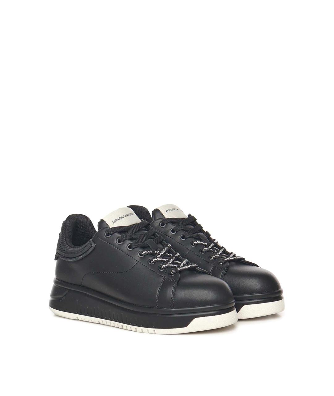 EMPORIO ARMANI Черные кожаные низкие кроссовки / кеды, фото 2