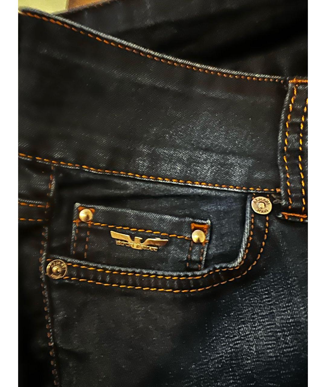 EMPORIO ARMANI Темно-синие хлопко-эластановые прямые джинсы, фото 6