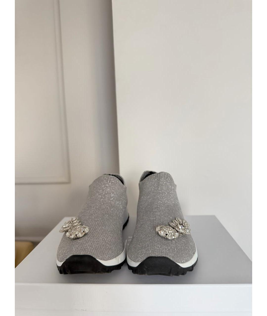 JIMMY CHOO Серебряные текстильные кеды, фото 2
