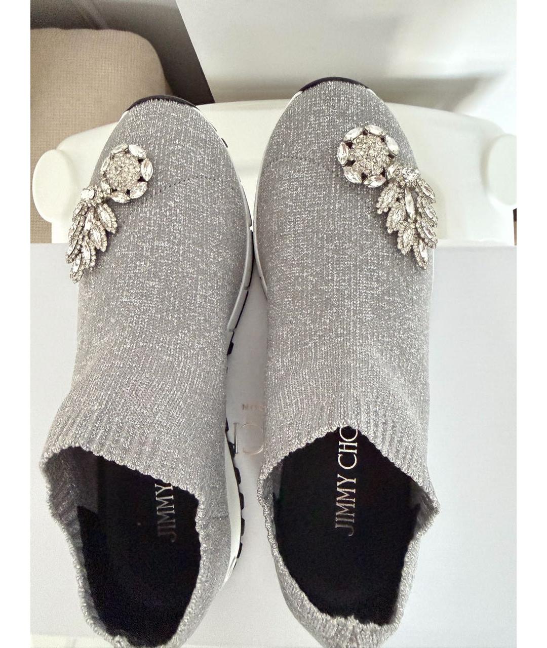 JIMMY CHOO Серебряные текстильные кеды, фото 3