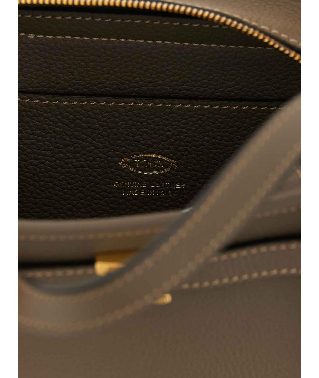 TOD'S Хаки кожаная сумка с короткими ручками, фото 4