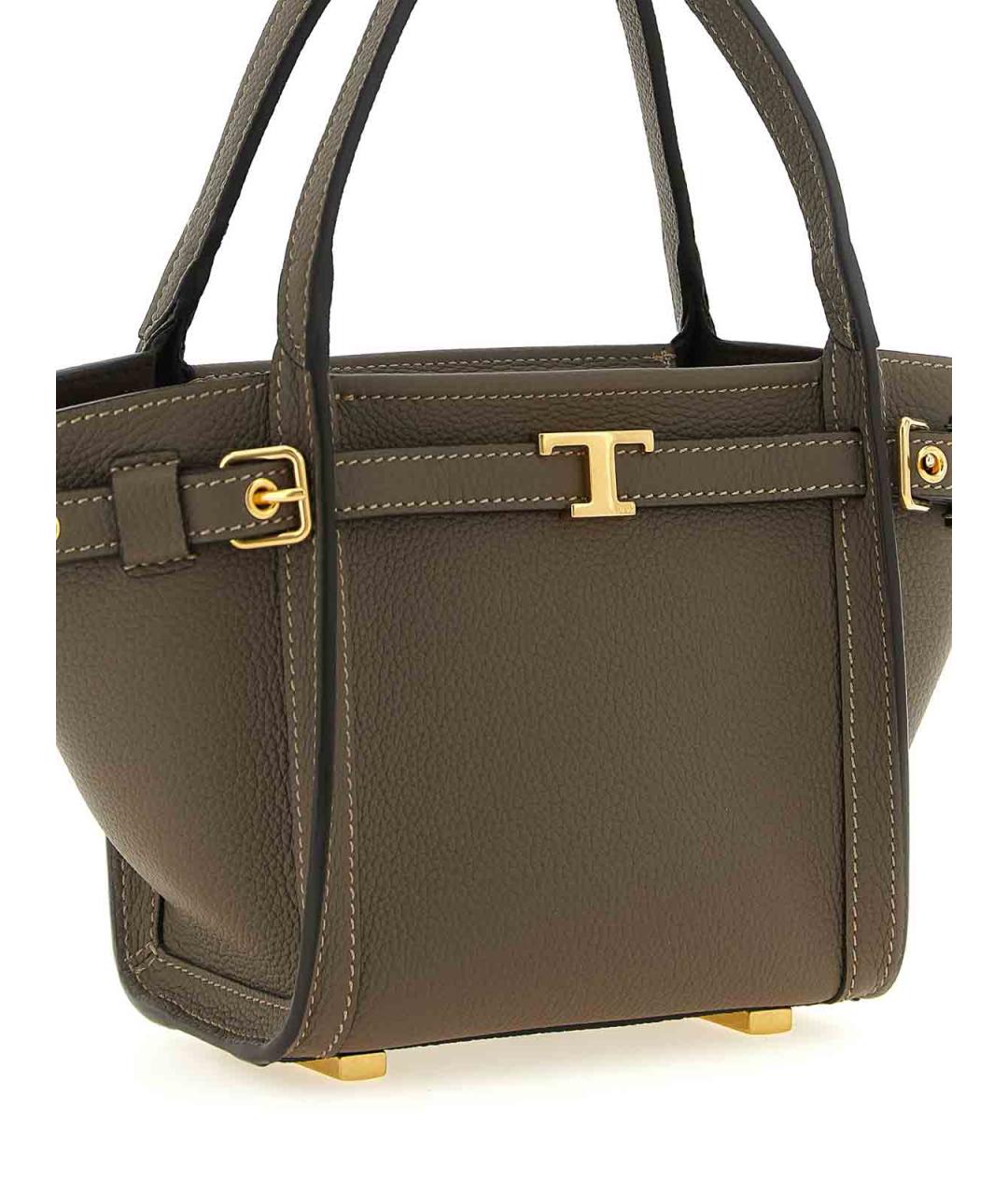 TOD'S Хаки кожаная сумка с короткими ручками, фото 3