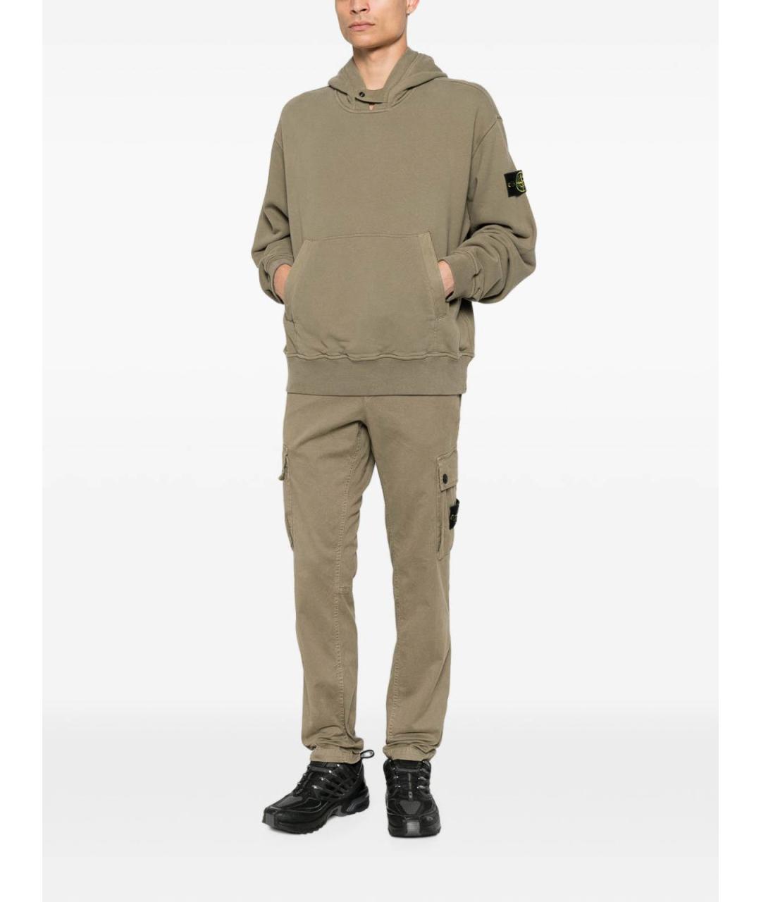 STONE ISLAND Зеленые хлопковые повседневные брюки, фото 4