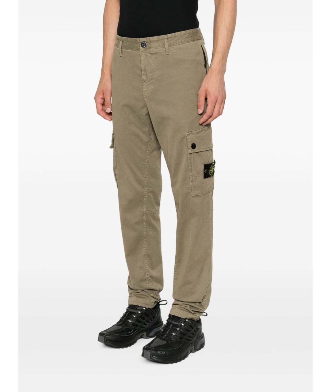 STONE ISLAND Зеленые хлопковые повседневные брюки, фото 2