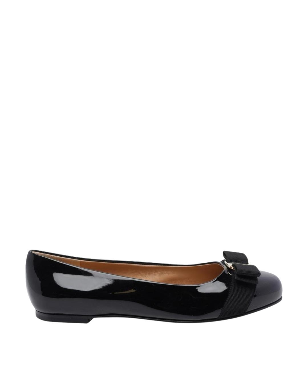 FERRAGAMO Черные кожаные балетки, фото 1