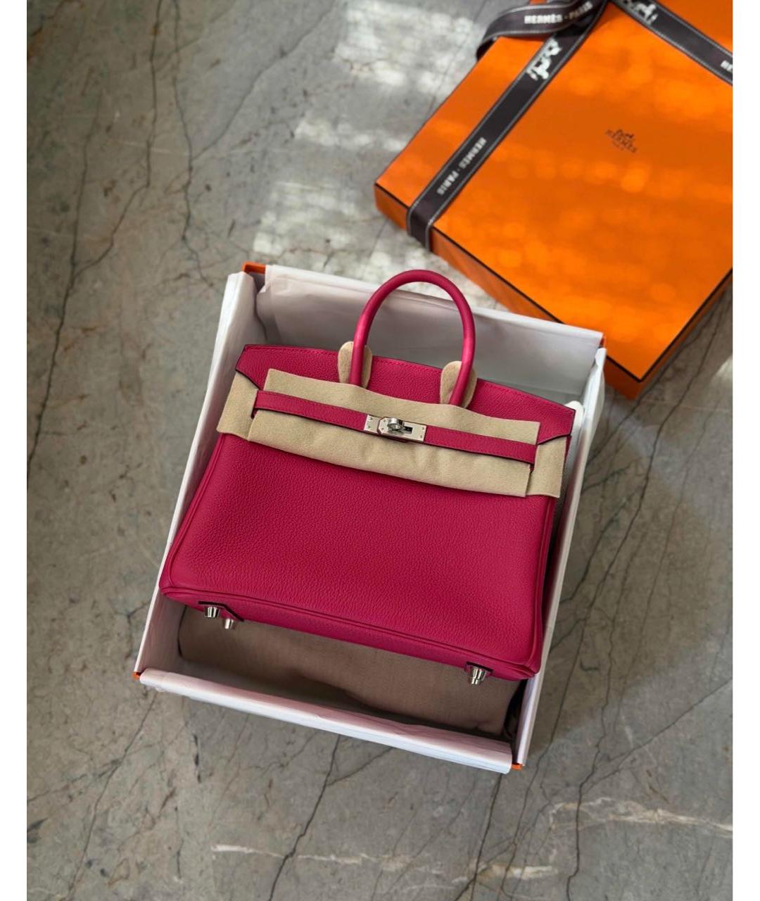 HERMES Розовая кожаная сумка с короткими ручками, фото 5