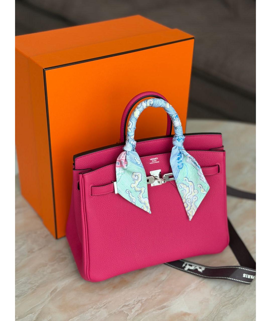 HERMES Розовая кожаная сумка с короткими ручками, фото 8