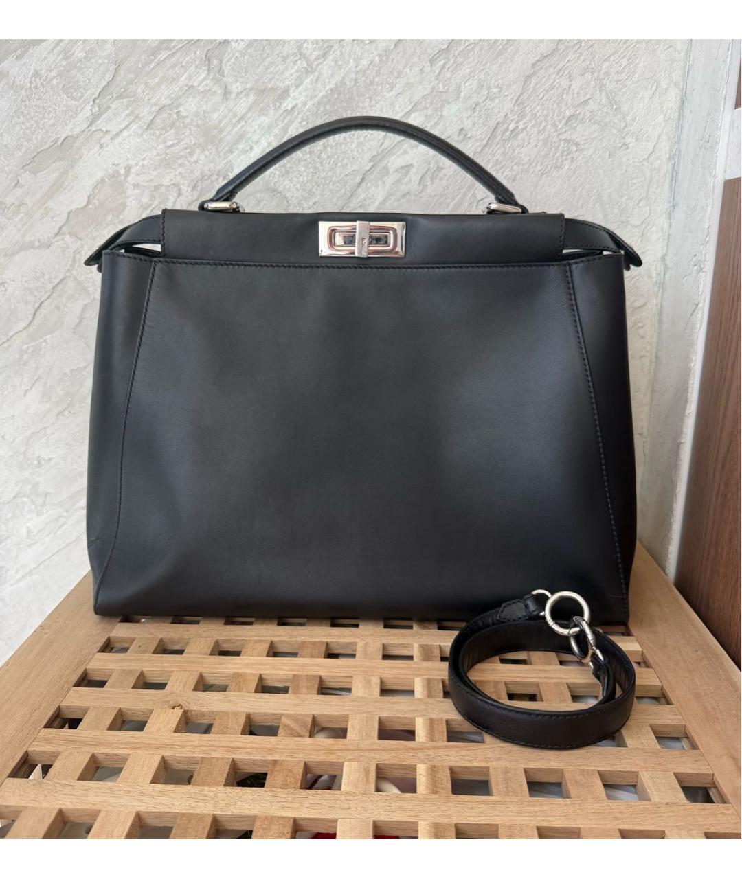 FENDI Черная кожаная сумка тоут, фото 9