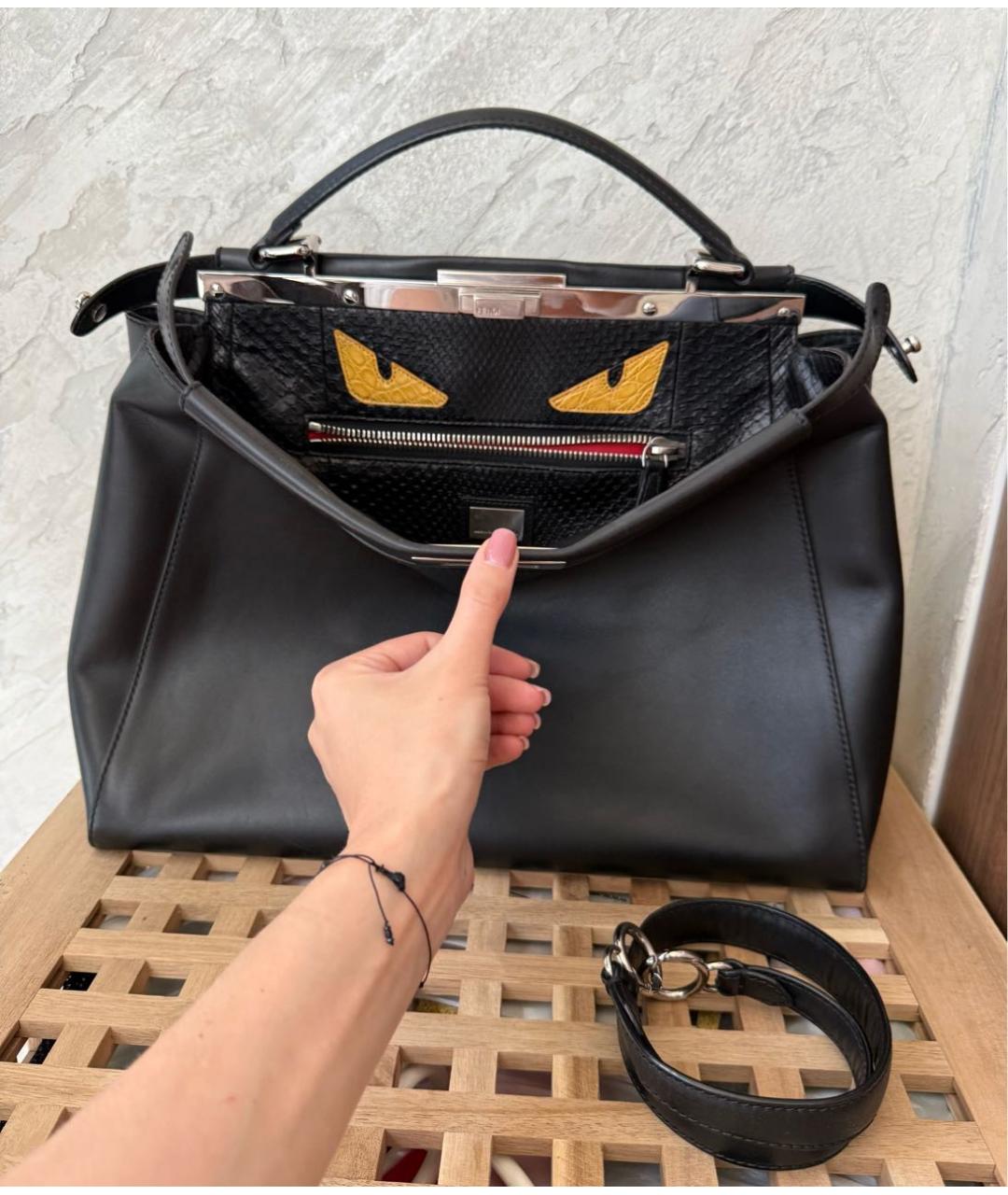 FENDI Черная кожаная сумка тоут, фото 2