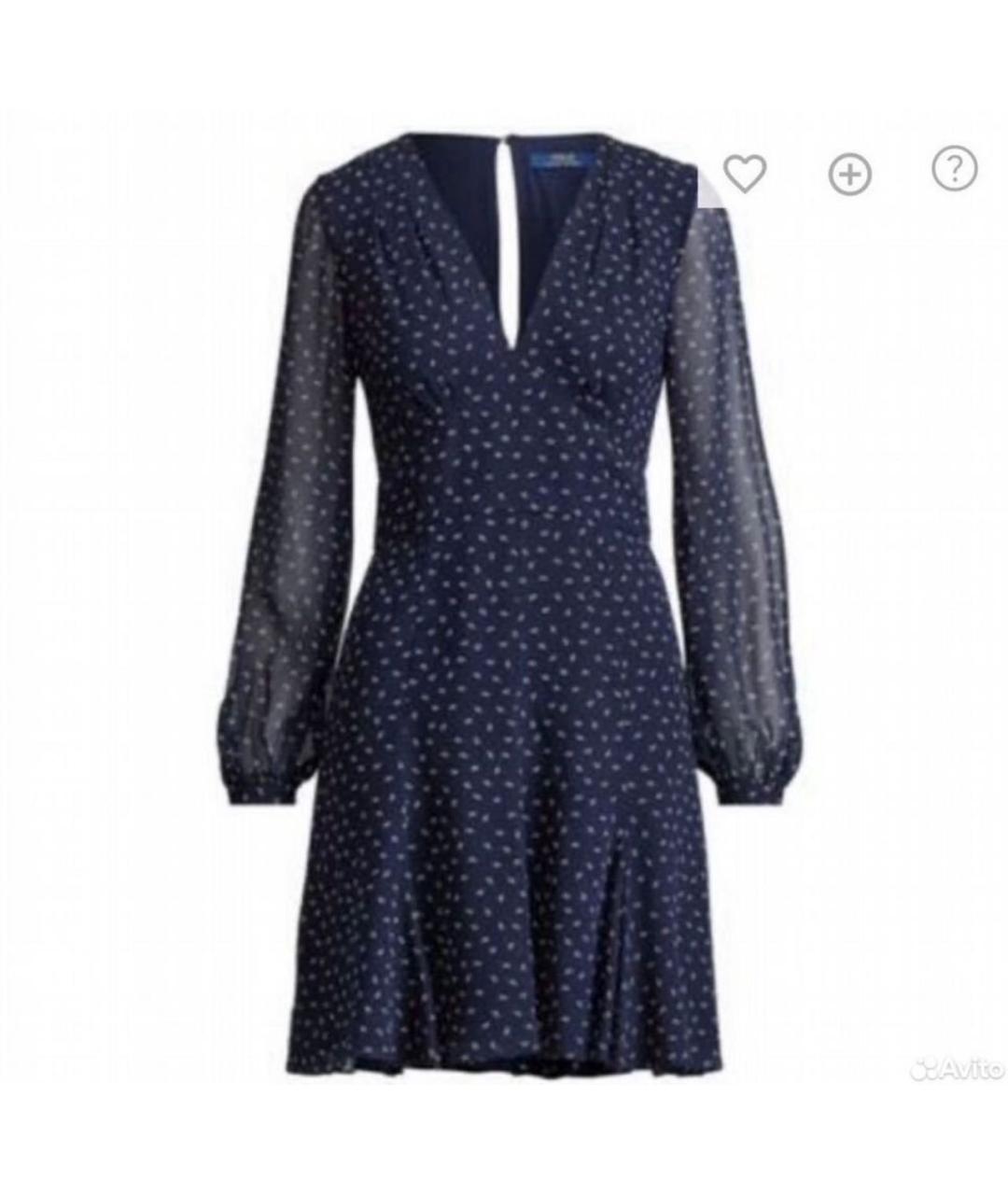 POLO RALPH LAUREN Темно-синее шелковое коктейльное платье, фото 4