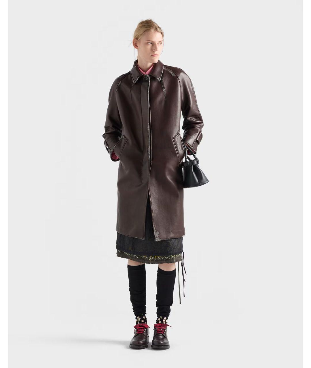PRADA Коричневое кожаное пальто, фото 2